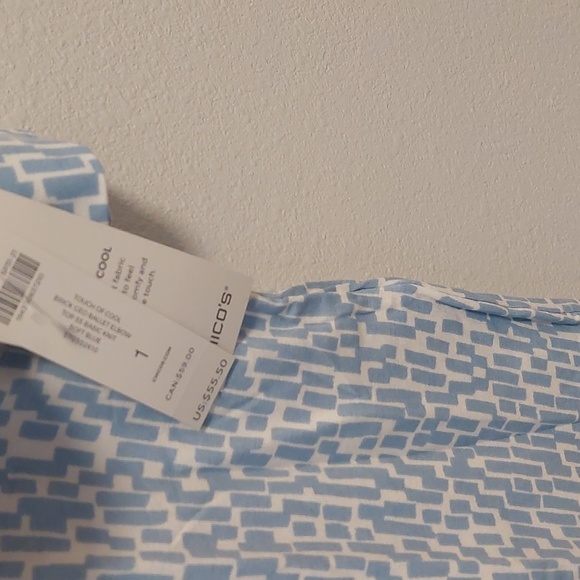 Chico's Touch of Cool Brick Geometric Ballet Elbow Tee.  Soft Blue. - Picture 7 of 7